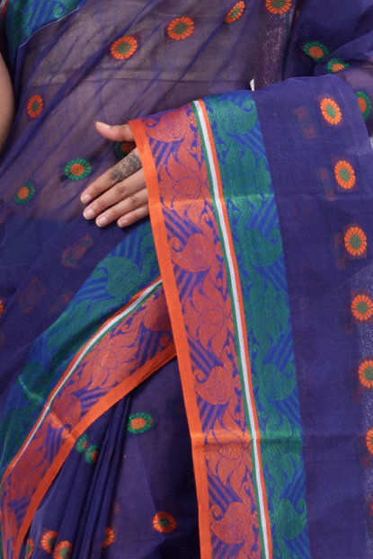 Blue Pure Cotton Pushti Desiging Tant Saree (230)